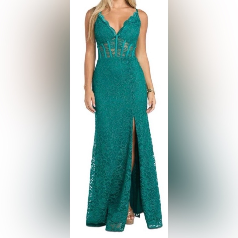 Green Lace Gown with Slit